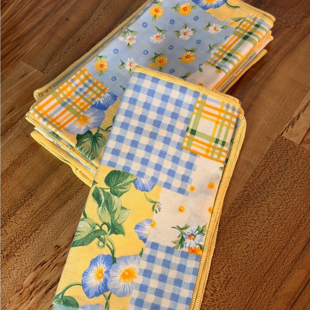 🌼✨ Patchwork Cloth Napkin Set – 6 Pieces, Yellow & Blue ✨🌼